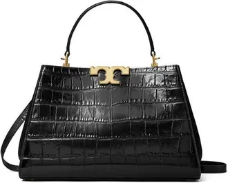 Tory Burch Eleanor Croc Embossed Leather Satchel in Black at Nordstrom
