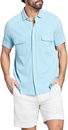 Billy Reid Hemp & Cotton Knit Short Sleeve Button-Up Shirt in Sky Blue at Nordstrom, Size Xx-Large