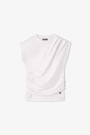 Ganni White Top in Draped Jersey - Size XXS Organic Cotton