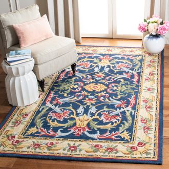 Safavieh Heritage Hand Made Area Rug, Navy / Ivory Traditional Style Non-Shedding