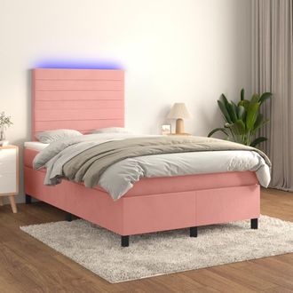 vidaXL Cama Box Spring Colch&oacute;n Y Led Terciopelo Rosa 120x200 Cm Vidaxl