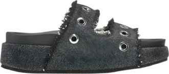 INUIKII Denim Studs Sandalen met Plateau - Dames - Sandalen - Zwart - 39 EU - Denim - Schoenen