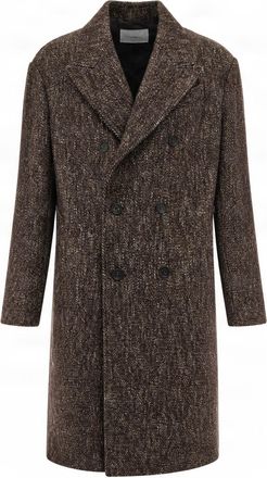 Paolo Pecora Double-Breasted Herringbone Coat With Notch Lapel And Side Pockets