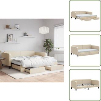 vidaXL The Living Store Divano Letto Estraibile con Cassetti Crema 100x200cm in Tessuto - Letto da giorno