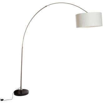 QAZQA Moderno L&aacute;mpara De Arco De Acero Con Pantalla De Tela Blanca 50 Cm - Xxl Textil /acero Alargada Adecuado Para Led Max. 1 X 60 Watt - Qazqa