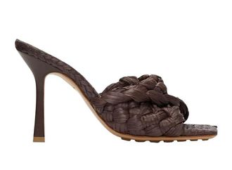 Bottega Veneta Brown Rafia Intrecciato Stretch Heeled Mules Size 39