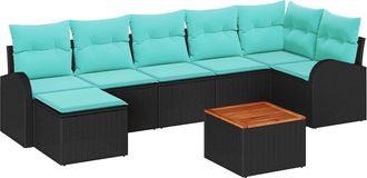 vidaXL Conjunto De Sof&aacute;s De Jard&iacute;n 8 Uds. Negro Y Turquesa Vidaxl