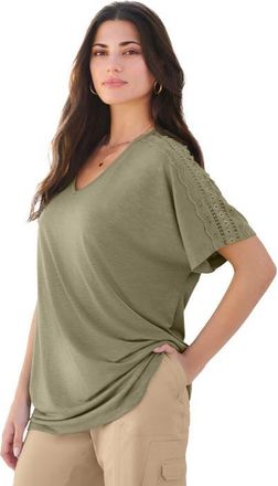 Roaman's Lace Trimmed Textured Tee in Green Khaki at Nordstrom, Size 28