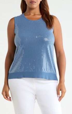 Anne Klein Sequin Detail Sweater Tank in Dutch Blue at Nordstrom, Size 1X