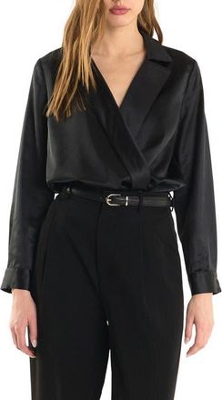 endless rose Satin Wrap Shirt in Black at Nordstrom, Size X-Small