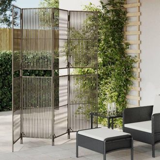vidaXL Room Divider 4 Panels Grey Poly Rattan vidaXL