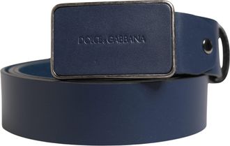 Dolce & Gabbana Blue Leather Logo Metal Buckle Men Belt Calf