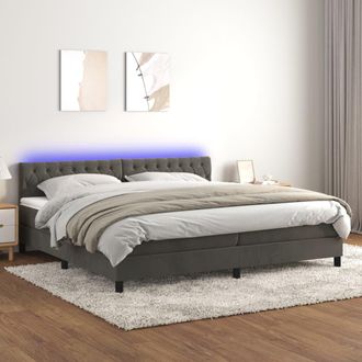 vidaXL Vidaxl - Cama Box Spring Colch&oacute;n Y Led Terciopelo Gris Oscuro 200x200 Cm