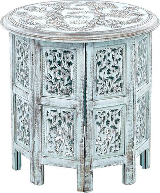 Beliani Mesa Auxiliar De Madera De Mango Azul Claro 45 Cm Retro Sala De Estar Borai