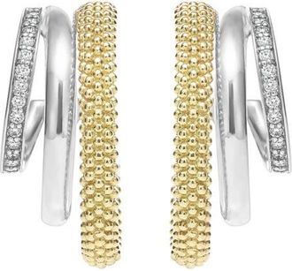 Lagos Caviar Lux Pavé Diamond Hoop Earrings in Two-Tone at Nordstrom