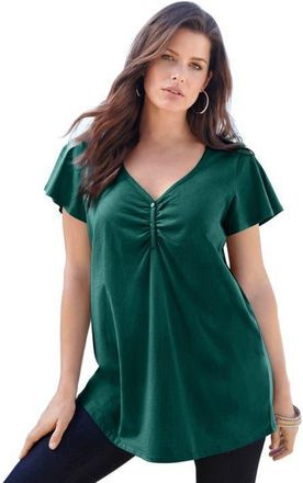 Roaman's Plus Size Cotton Ultimate Flutter Sleeve Sweetheart Tee in Emerald Green at Nordstrom, Size 12