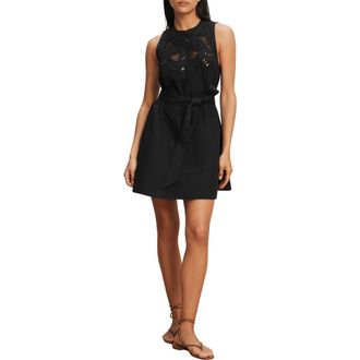 Veronica Beard Haleem Embroidered Detail Sleeveless Cotton Shirtdress in Black at Nordstrom, Size 10