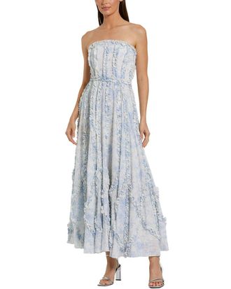 Mac Duggal Floral Cotton Ruffle Strapless Gown