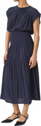 Soaked In Luxury Layna Short Sleeve Midi Dress In Dark Blue