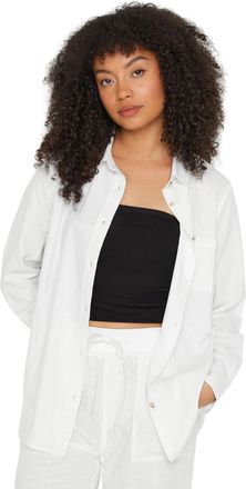 M&Co Womens Off Linen Long Sleeve Shirt - Womens White