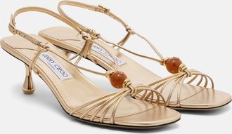 Jimmy Choo London Sandalias Lova de piel metalizada adornadas
