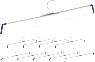 Relaxdays Pack De 40 Perchas Pantalones Extensibles, Faldas, Antideslizantes, 30-50 Cm Ancho, Metal-pvc, Plateado-azul