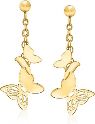 Ross-Simons Italian 10kt Yellow Gold Butterfly Drop Earrings