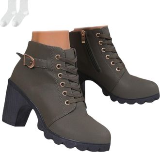 Generic Womens Ankle Boots with Laces, Fashionable Ankle Boots with Block Heel And Side Zipper, Comfortable Boots with A Round Toe for Autumn And Winter, Ever