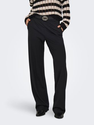Only Anzughose ONLY ONLPOPTRASH LIFE MW STRAIGHT PANT PNT, Damen, Gr. XS, L&auml;nge 34, schwarz, Milano Rib, Obermaterial: 63% Viskose, 32% Nylon, 5% Elasthan,