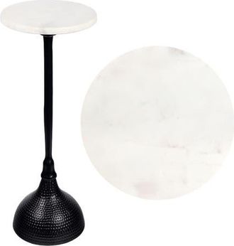 Jonathan Y Designs Ava 23.75 Art Deco Contemporary Metal Pedestal Drink Table and Decorative End Table with White Marble Round Top and Hammered Base in