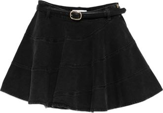 Self Portrait Mini-rok met ceintuur en vlakken - Zwart