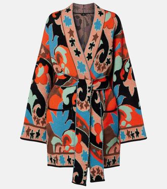 Etro Belted jacquard wool-blend wrap cardigan