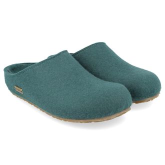 Haflinger Grizzly Michl Felt Slippers with Rubber Sole, pine green, 3 UK