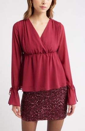Open Edit Babydoll Chiffon Top in Burgundy Beet at Nordstrom Rack, Size Large