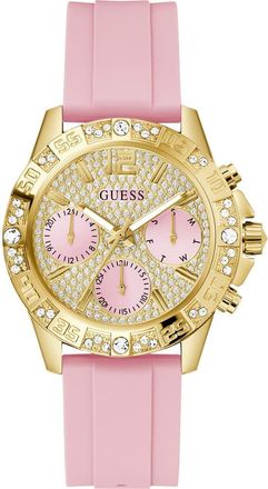 Guess Pink Multifunction Crystal Silicone Strap Watch, 40mm at Nordstrom