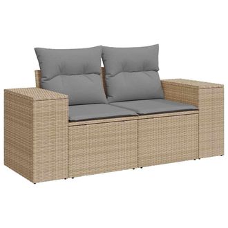 vidaXL Sof&aacute; De Jard&iacute;n Con Cojines De 2 Plazas Rat&aacute;n Sint&eacute;tico Beige Vidaxl