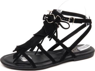 Tod's Su&egrave;de sandaal met franje-accent - Dames - Sandalen - Zwart - 36 EU - Su&egrave;de - Schoenen