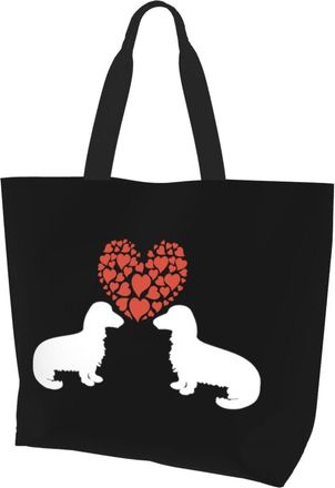 AOOEDM Dachshund Love Ladies Canvas Tote Reusable Shopping Bag