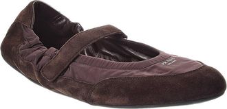 Prada Logo Suede & Nylon Ballet Flat