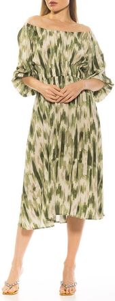 Alexia Admor Emily Balloon Sleeve Fit & Flare Midi Dress in Green Abstract at Nordstrom Rack, Size X-Large