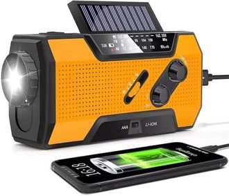 No Brand Radio Solar Multifuncional De Emergencia Con Manivela, 3000 Mah, Radio Am/fm Con Pron&oacute;stico Del Tiempo, Linterna Y Funci&oacute;n Sos, Color Naranja