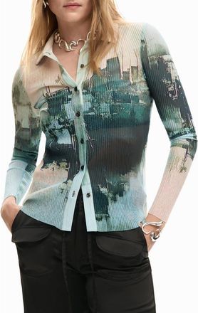 Desigual Rib Button-Up Shirt in Gray at Nordstrom, Size X-Small