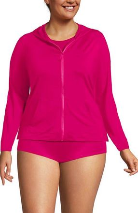 Lands End SunShade UPF 50 Hooded Zip Front Rash Guard in Riviera Rose at Nordstrom, Size 1X