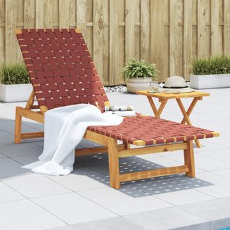 vidaXL Tumbona Con Mesa Madera Maciza De Acacia Y Tela Roja Vidaxl