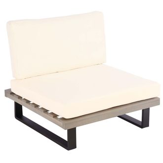 Hhg Nunca Usado] Sill&oacute;n Hhg 469, Sill&oacute;n De Jard&iacute;n, Madera De Acacia Hilada Con Certificado Mvg Aluminio, Gris, Tapizado Blanco Crema