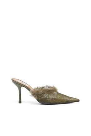 Diesel D-Ten & Half - Mules in nylon with fuzzy trim - Moccasins and Mules - Woman - Green