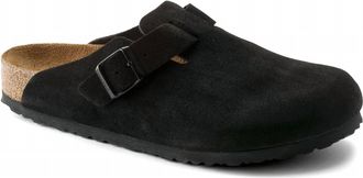 Birkenstock Womens Boston Soft Footbed Suede Clog In Black
