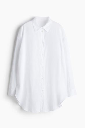 H&M Linen Beach Shirt in White at Nordstrom, Size X-Large