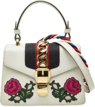 Gucci Pre-owned Mini Bags, female, White, Size: ONE SIZE Pre-owned Sylvie Rose Appliqu&eacute; 2way Bag
