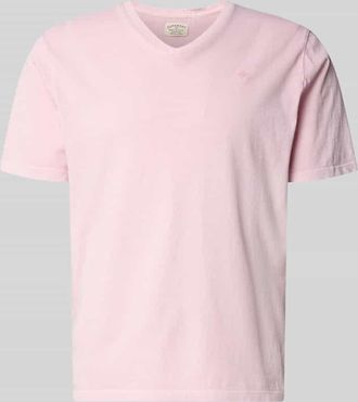 Superdry T-Shirt aus Baumwoll-Leinen-Mix mit V-Ausschnitt in Rose, Gr&ouml;&szlig;e XXXL